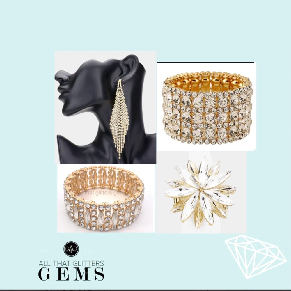 NWT All That Glitters Gems Gold Jewelry 4-Piece Set